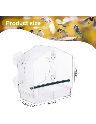 Comedero para Aves de Ventana PATIKIL Acrílico 20.3x10.2cm