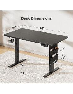 Escritorio de pie eléctrico Marsail TZESD7B-N1-US 48x24 cm 2