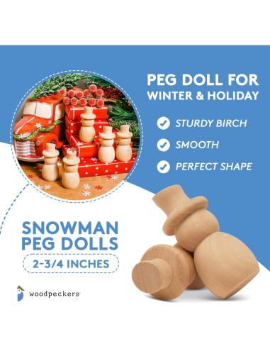 Muñecos de Nieve de Madera Woodpeckers 6.98 cm, Paquete de 25