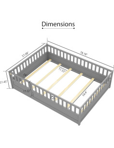 Cama Montessori completa Ball & Cast con cerca de seguridad gris 2