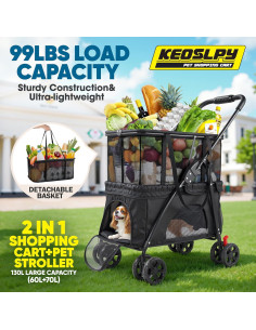 Carrito de Compras Plegable Keoslpy 130L 99Lbs para Mascotas 2