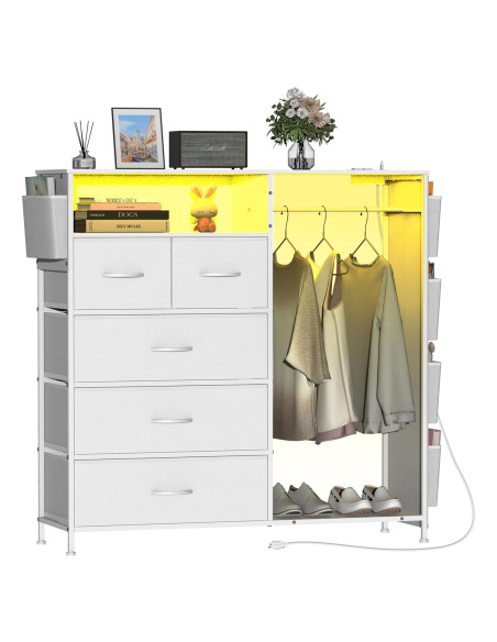 Cómoda blanca Espelism 5 cajones con luces LED y estante