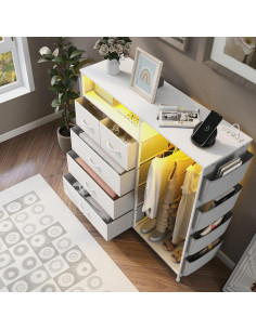 Cómoda blanca Espelism 5 cajones con luces LED y estante 2