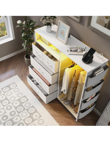 Cómoda blanca Espelism 5 cajones con luces LED y estante