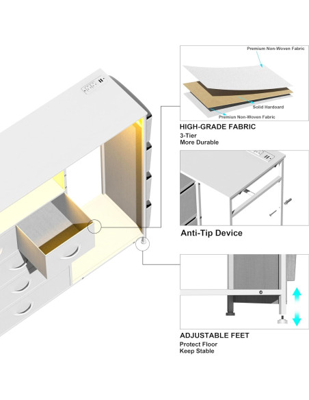 Cómoda blanca Espelism 5 cajones con luces LED y estante