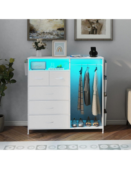 Cómoda blanca Espelism 5 cajones con luces LED y estante