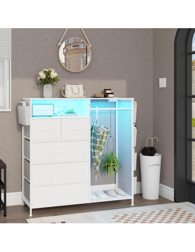 Cómoda blanca Espelism 5 cajones con luces LED y estante