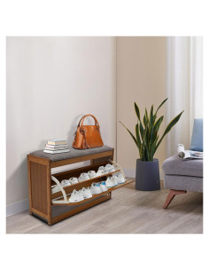 Banco Organizador de Zapatos NAIXING de Bambú 70x24x44 cm