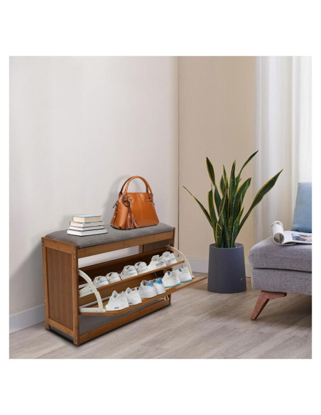 Banco Organizador de Zapatos NAIXING de Bambú 70x24x44 cm