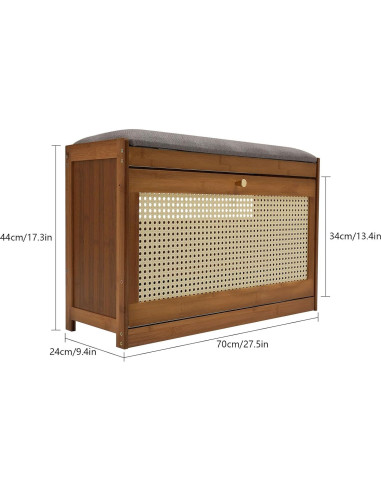 Banco Organizador de Zapatos NAIXING de Bambú 70x24x44 cm