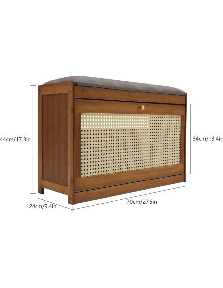 Banco Organizador de Zapatos NAIXING de Bambú 70x24x44 cm