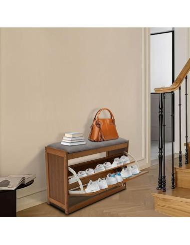 Banco Organizador de Zapatos NAIXING de Bambú 70x24x44 cm