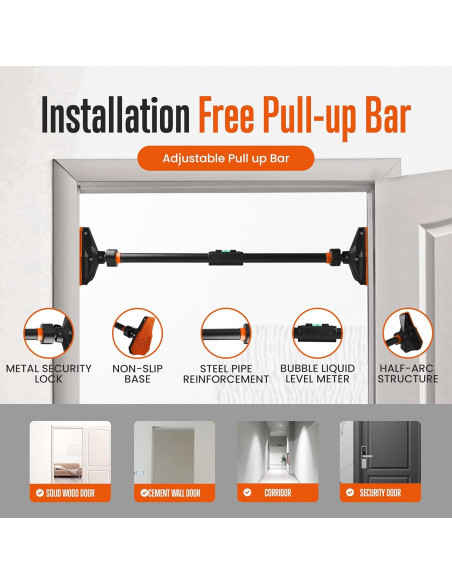 Barra Ajustable para Dominadas SQUATZ 109-157 cm Sin Tornillos