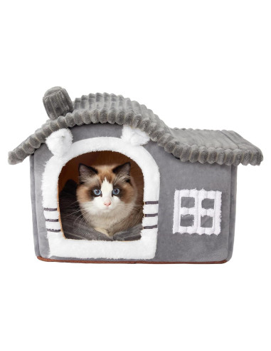 Casa de Gato Suave Jiupety Mediana Gris para Gatos 1.4-4.5 kg