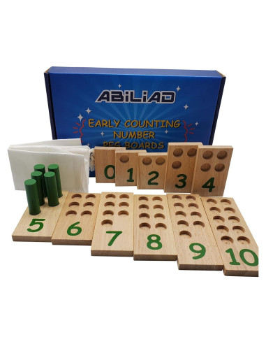 Tablero de Clavijas Numéricas de Madera Montessori - 11 Tableros y 57 Clavijas