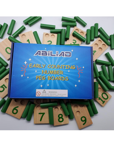 Tablero de Clavijas Numéricas de Madera Montessori - 11 Tableros y 57 Clavijas