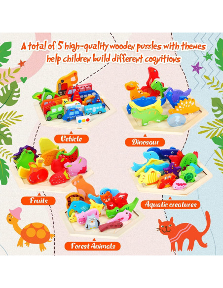 Paquete de 5 rompecabezas de madera Jerify para niños