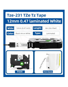 Cinta de Etiqueta AONOMI TZe-231 12mm Negra sobre Blanca 6pk 2
