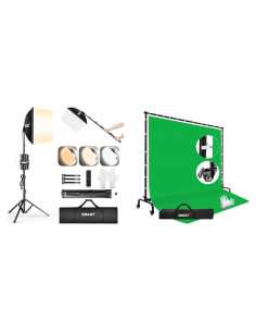 Kit de Iluminación Softbox EMART 40x40cm con Fondo Verde 2.13x3.05m