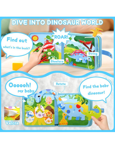 Libro Ocupado de Dinosaurios Meafeng 15-en-1 para Niños 1-3 Años
