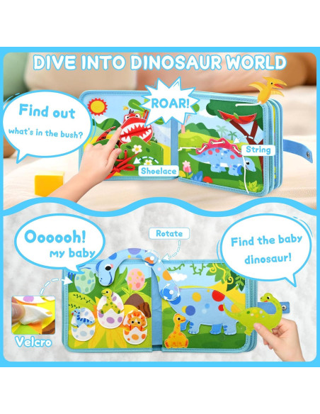 Libro Ocupado de Dinosaurios Meafeng 15-en-1 para Niños 1-3 Años