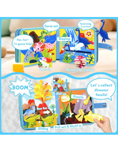 Libro Ocupado de Dinosaurios Meafeng 15-en-1 para Niños 1-3 Años