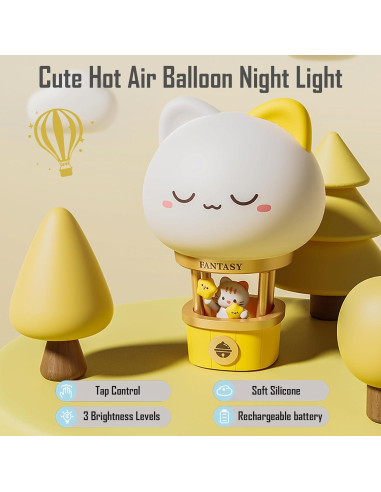 Lámpara Nocturna Recargable Gato KVPPVT 3 Niveles de Brillo