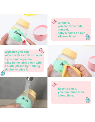 Etiquetas de Silicona para Biberones 12 Piezas Reutilizables