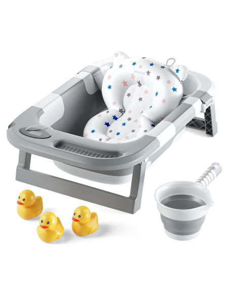 Bañera Plegable para Bebés Gris con Termómetro y Drenaje Bañera Plegable para Bebés Gris con Termómetro y Drenaje