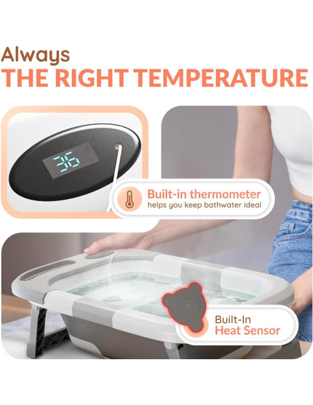 Bañera Plegable para Bebés Gris con Termómetro y Drenaje Bañera Plegable para Bebés Gris con Termómetro y Drenaje