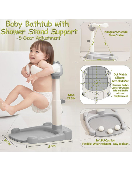 Soporte de Ducha para Bebés Verde Ajustable Antipellizco