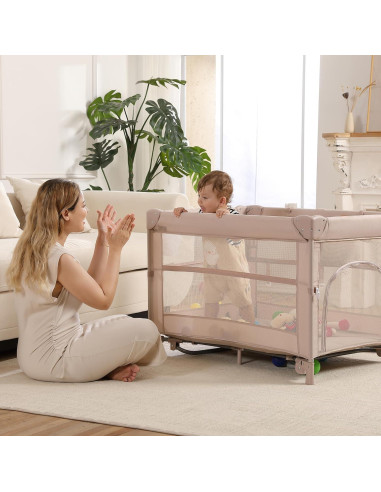 Cuna de Viaje 5 en 1 Jekeu, Parque Infantil Plegable Champán