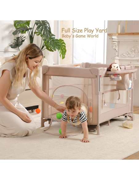 Cuna de Viaje 5 en 1 Jekeu, Parque Infantil Plegable Champán
