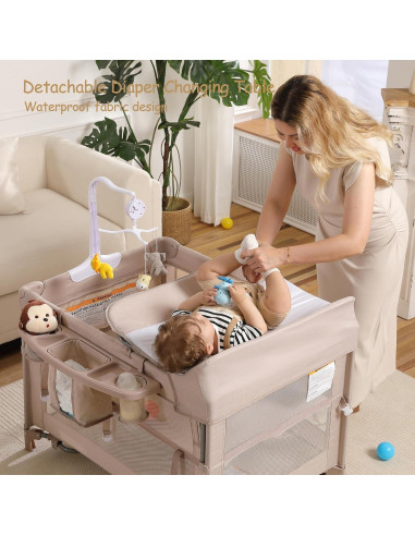 Cuna de Viaje 5 en 1 Jekeu, Parque Infantil Plegable Champán