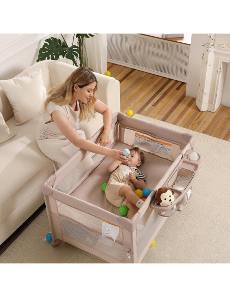 Cuna de Viaje 5 en 1 Jekeu, Parque Infantil Plegable Champán