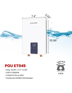 Calentador de Agua Eléctrico ThermoMate 4.5kW 120V Compacto 2