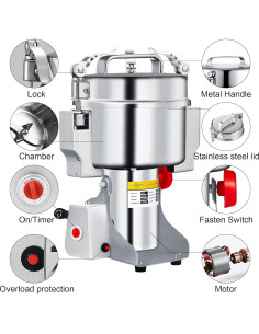 Molinillo Eléctrico de Granos BioloMix 2000g 2500W Oscilante 2