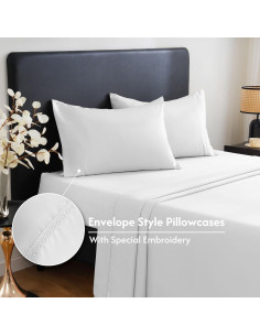 Juego de Sábanas Rey MCO - Rayón de Bambú - 4 Piezas Blanco 2