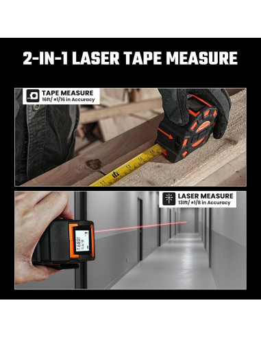 Cinta Métrica Láser 2-en-1 MILESEEY DT11 16 Pies y 131 Pies