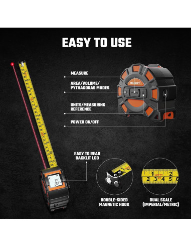 Cinta Métrica Láser 2-en-1 MILESEEY DT11 16 Pies y 131 Pies