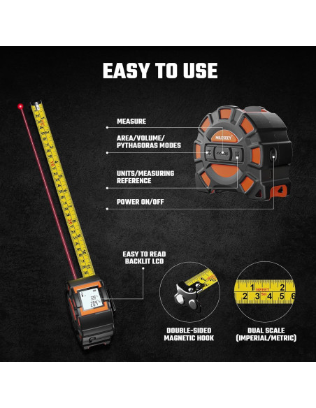 Cinta Métrica Láser 2-en-1 MILESEEY DT11 16 Pies y 131 Pies
