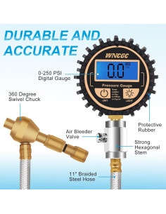 Desinflador de Neumáticos Digital WNCGC 4x4 con Manómetro 0-250 PSI 2