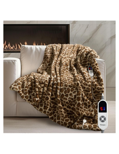 Manta Calentada de Piel Sintética Blunique Leopardo 127x152cm