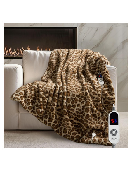 Manta Calentada de Piel Sintética Blunique Leopardo 127x152cm