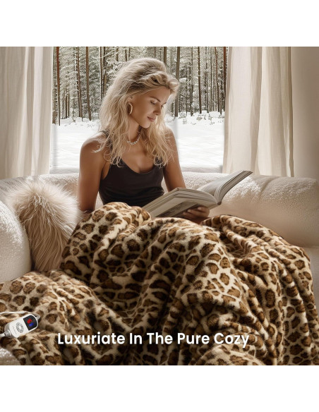 Manta Calentada de Piel Sintética Blunique Leopardo 127x152cm