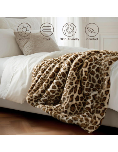 Manta Calentada de Piel Sintética Blunique Leopardo 127x152cm