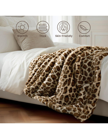 Manta Calentada de Piel Sintética Blunique Leopardo 127x152cm