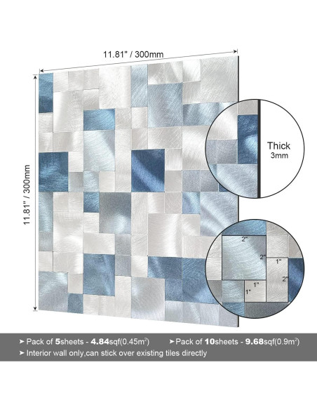 Azulejos Autoadhesivos BeNice Azul 10 Piezas 30x30 cm Azulejos Autoadhesivos BeNice Azul 10 Piezas 30x30 cm