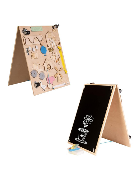 Tablero Sensorial de Madera Leo Montessori 50 cm Doble Lado