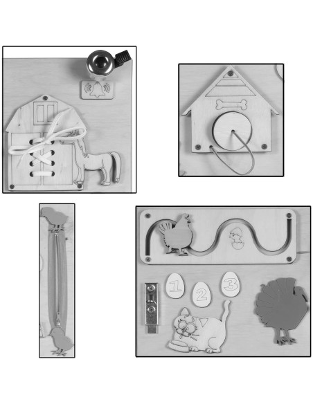 Tablero Sensorial de Madera Leo Montessori 50 cm Doble Lado